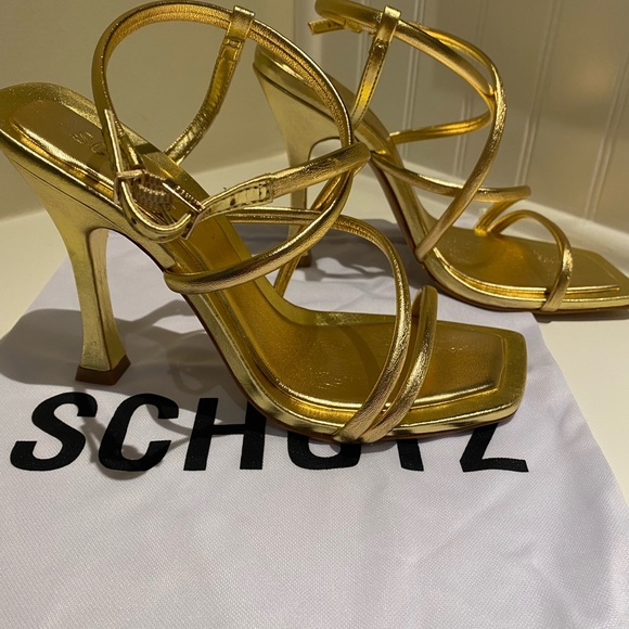 Shultz gold strappy heels.  Size 8.5.  New with box and shoe bag. - Picture 2 of 7
